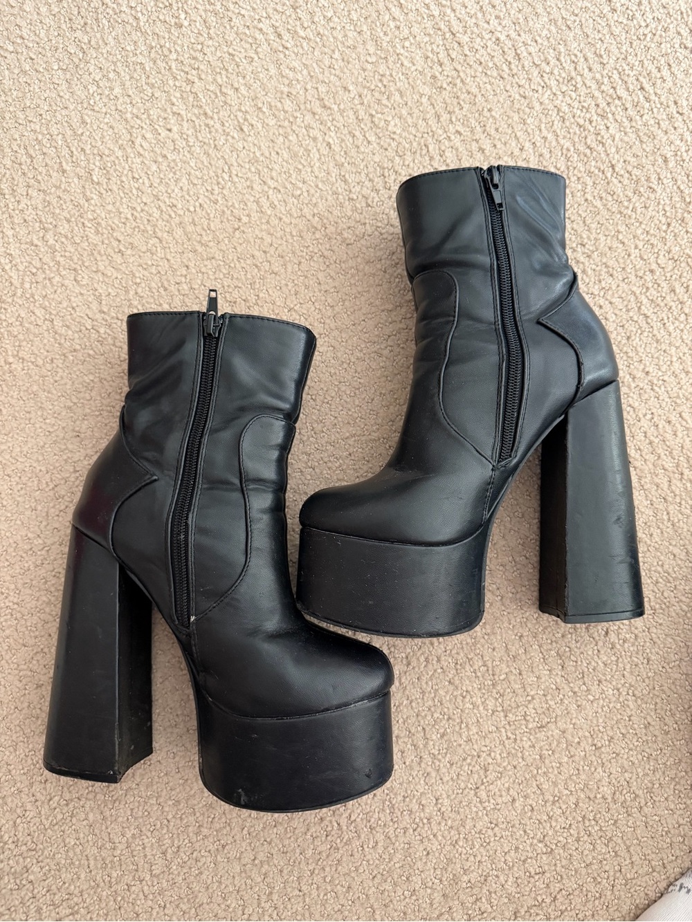 Black Platform Ankle Boots with Side Zip